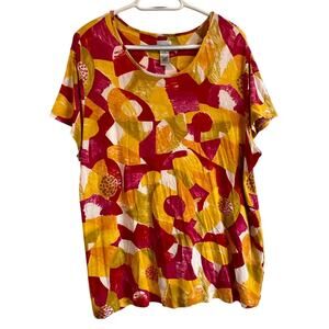 Chico’s Size 3 Bright Abstract Print Short Sleeve Tunic Top Rayon